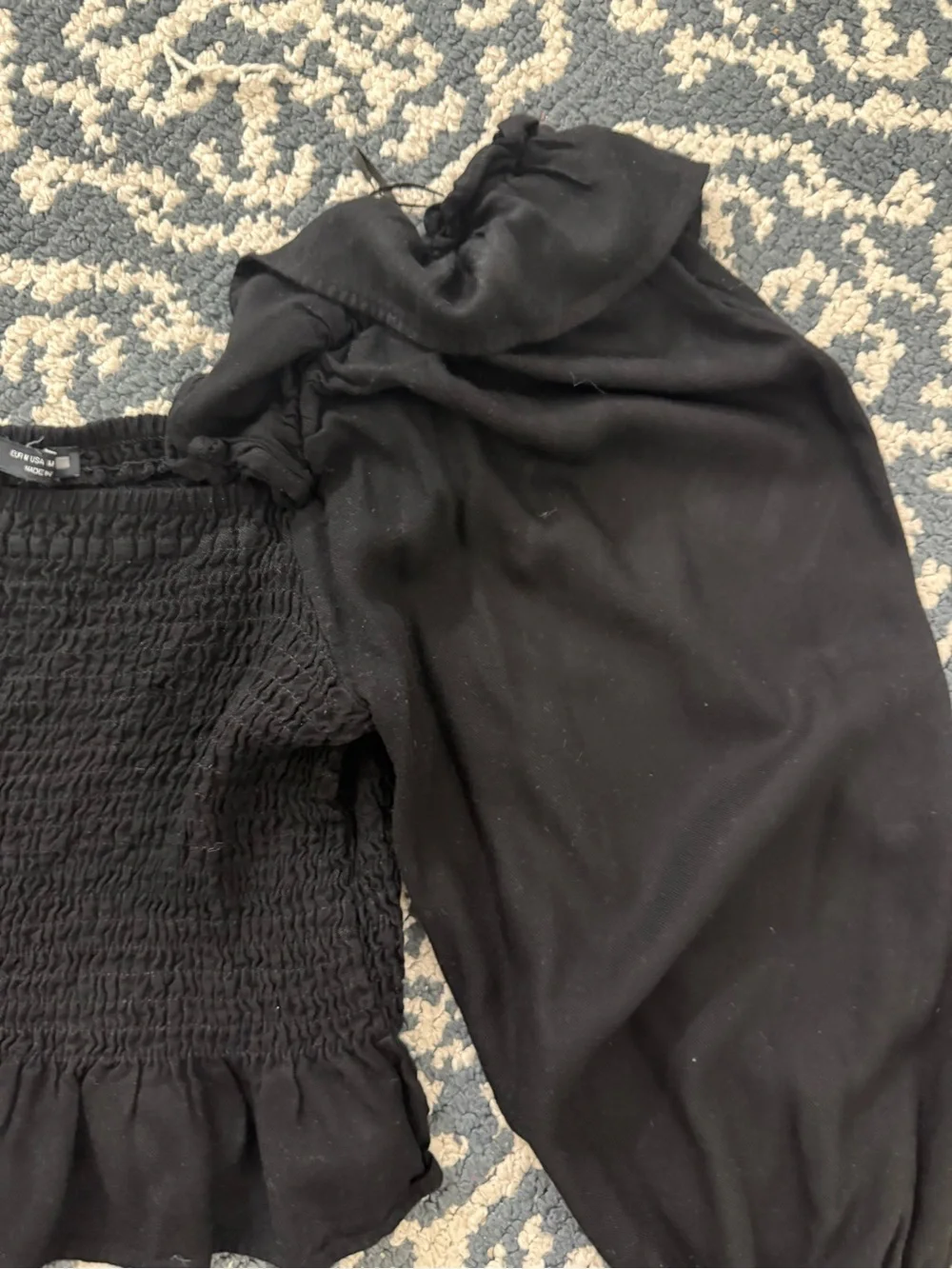 Zara Black Smocked Puff-Sleeve Crop Top